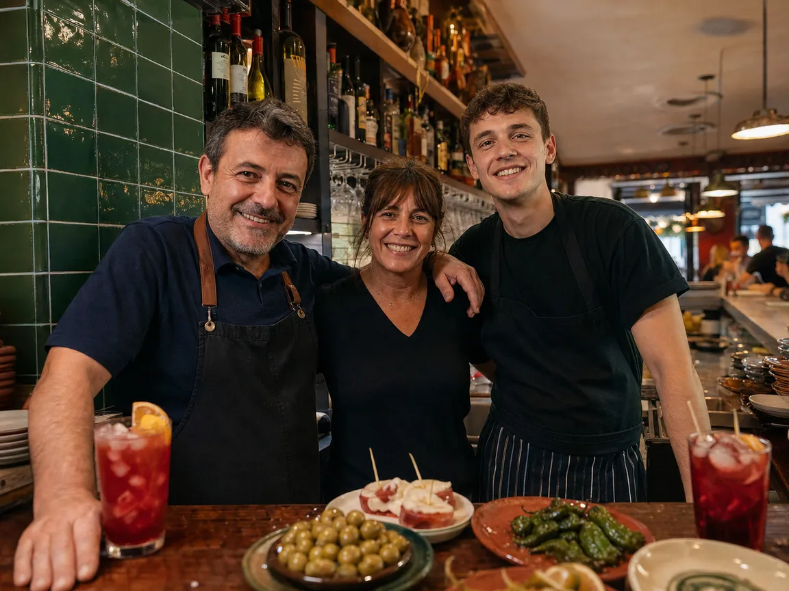 Pilar, Andrés y Javi detrás de la barra